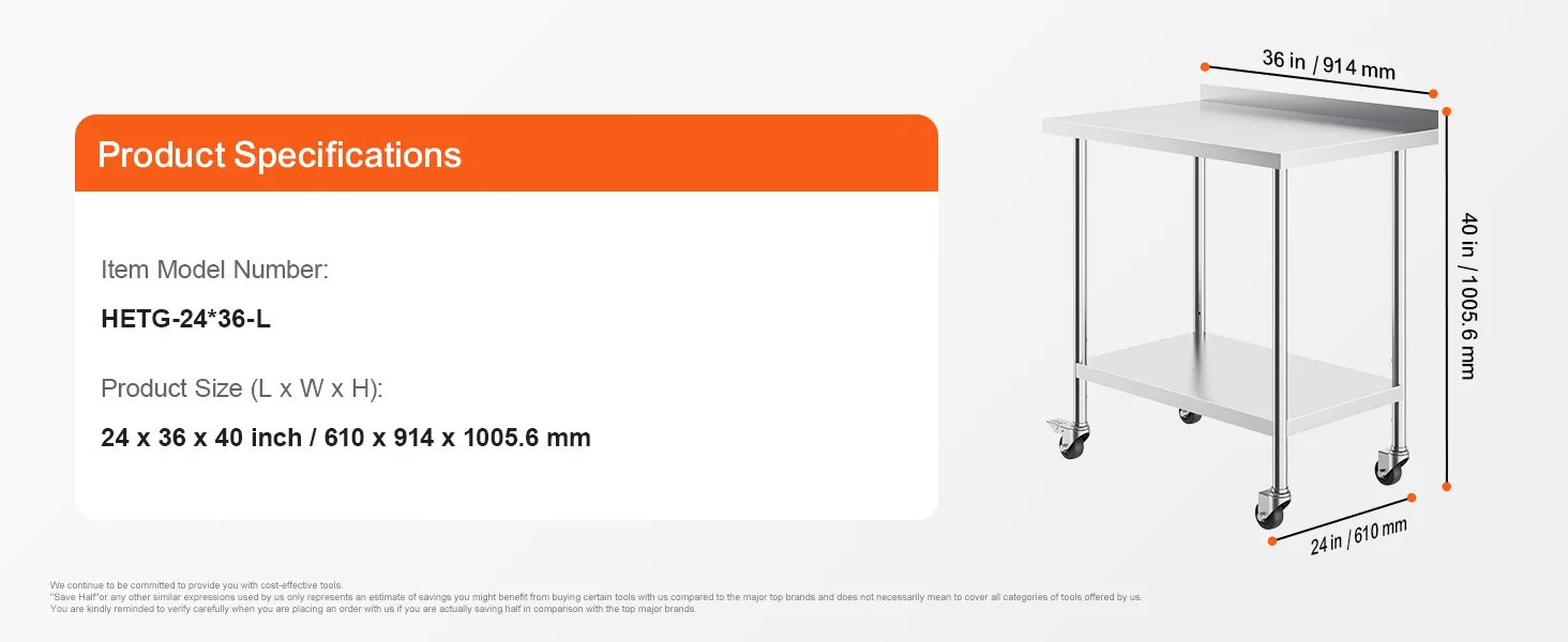 SucceBuy Stainless Steel Work Table Commercial Food Prep Worktable with Casters Heavy Duty Prep Worktable for Restaurant Home