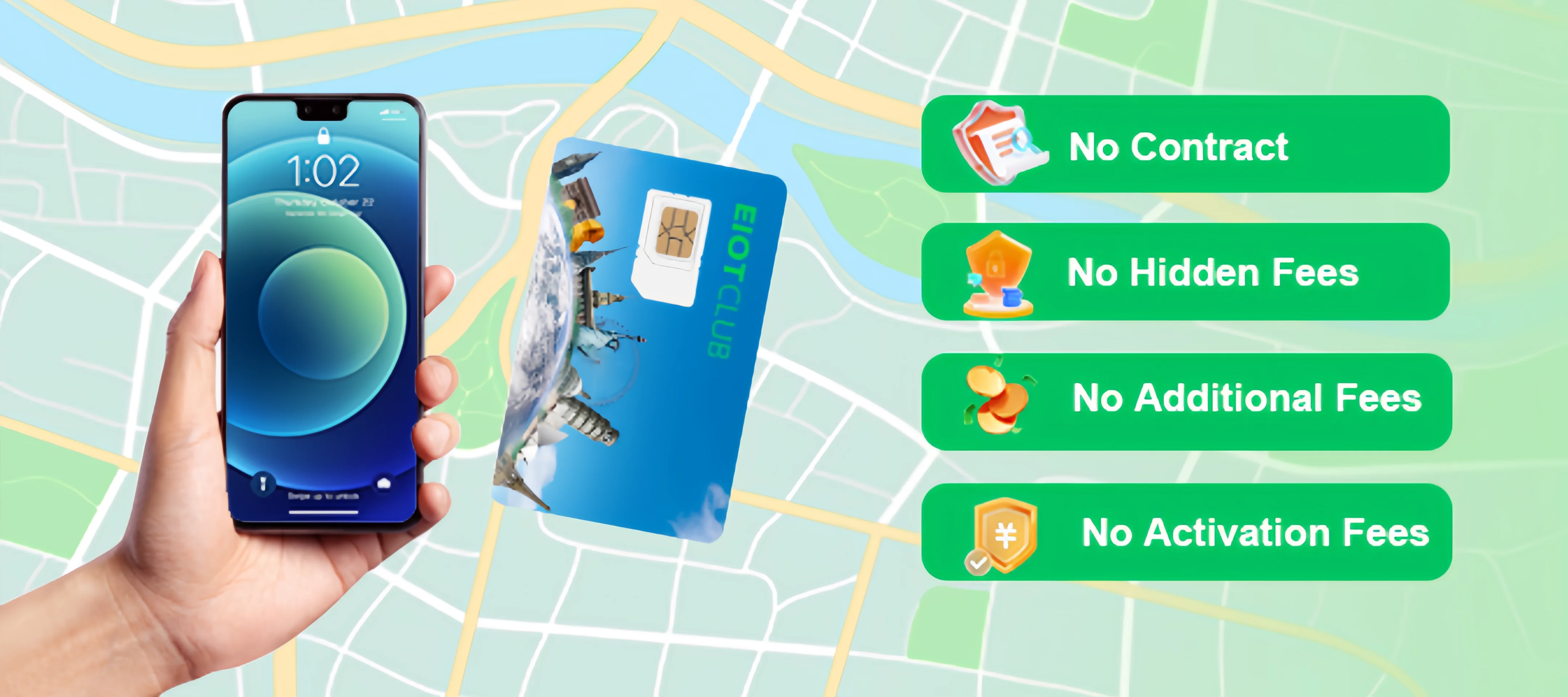 EIOTCLUB International Data SIM Card - 1GB 30DAY, High Speed 5G/4G LTE Coverage, Global Coverage 200+ Countries, No Contract Fee