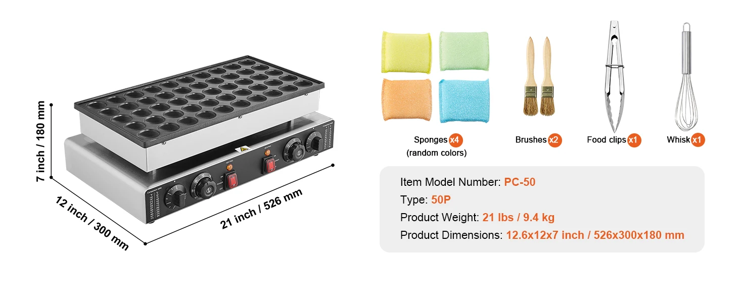 SucceBuy 50Pcs Mini Dutch Pancake Maker Dorayaki Baker Machine Commercial Non-stick Waffle Maker Dual Temp & Time Control