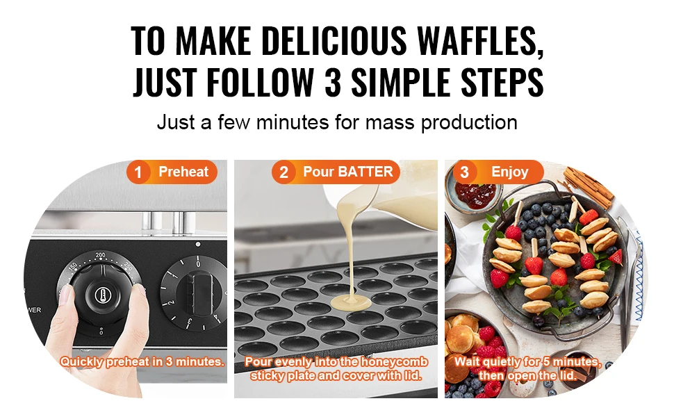 SucceBuy 50Pcs Mini Dutch Pancake Maker Dorayaki Baker Machine Commercial Non-stick Waffle Maker Dual Temp & Time Control
