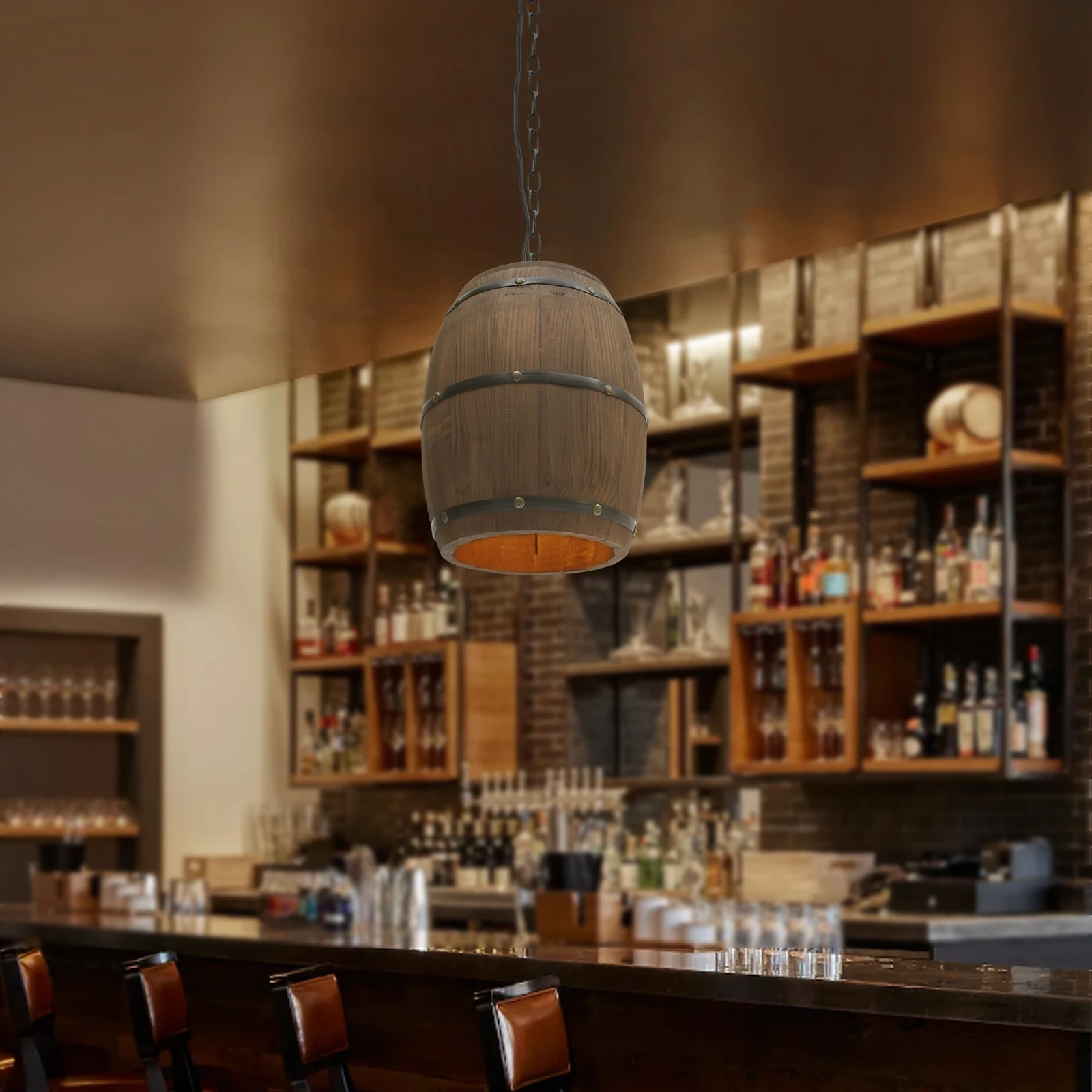 Retro Wood Wine Barrel Pendant Light,Industrial Ceiling Lamp ,Vintage Chandelier Light Fixtures for Bar Cafe Home Restaurant