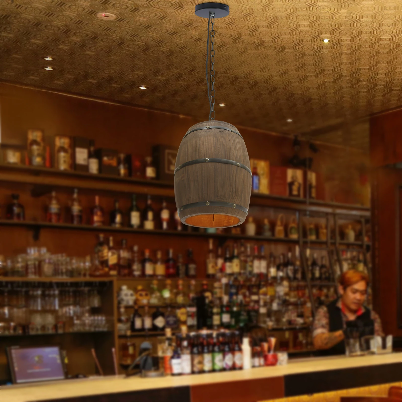 Retro Wood Wine Barrel Pendant Light,Industrial Ceiling Lamp ,Vintage Chandelier Light Fixtures for Bar Cafe Home Restaurant