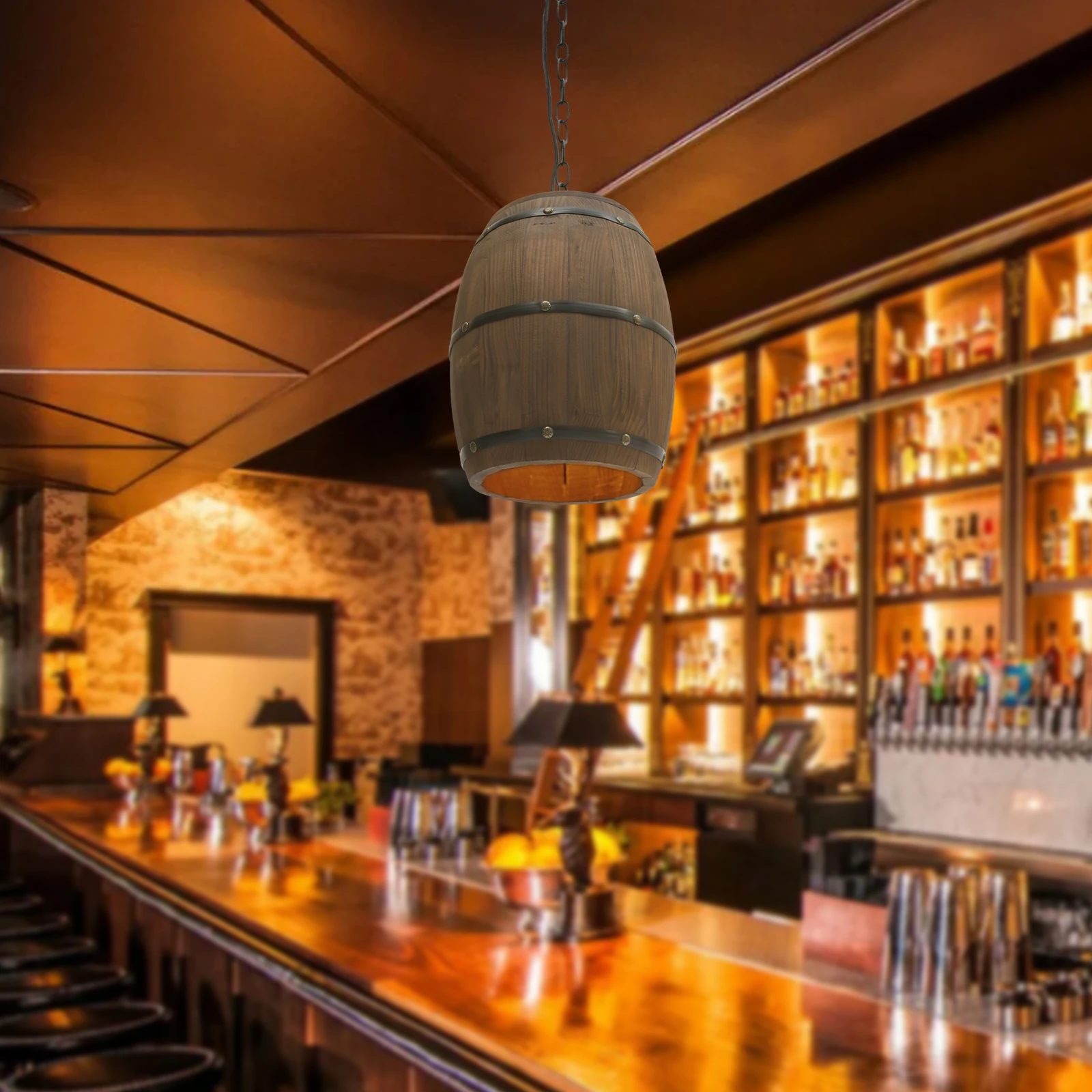 Retro Wood Wine Barrel Pendant Light,Industrial Ceiling Lamp ,Vintage Chandelier Light Fixtures for Bar Cafe Home Restaurant