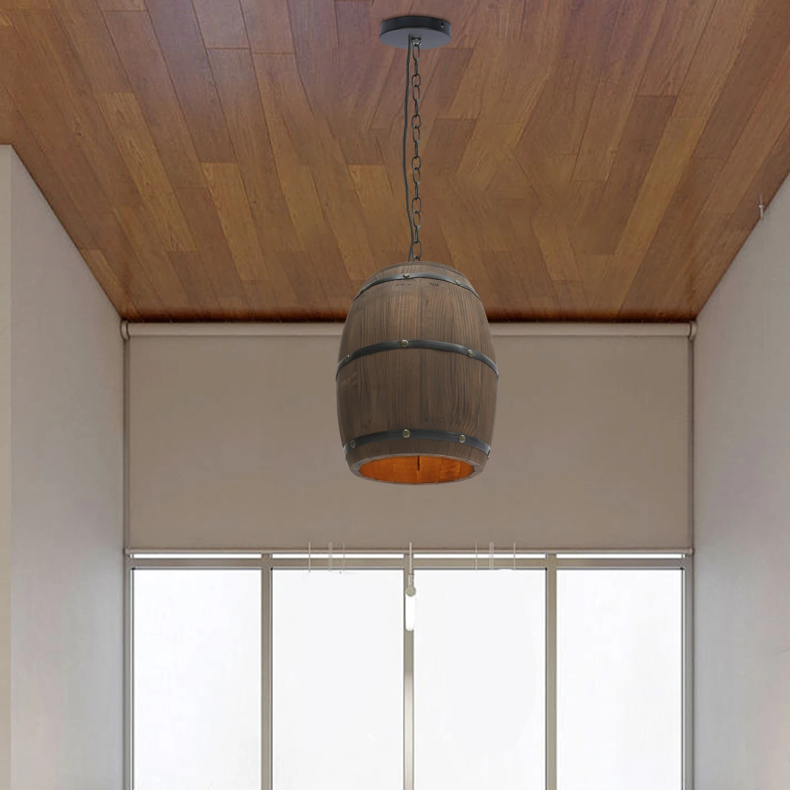 Retro Wood Wine Barrel Pendant Light,Industrial Ceiling Lamp ,Vintage Chandelier Light Fixtures for Bar Cafe Home Restaurant
