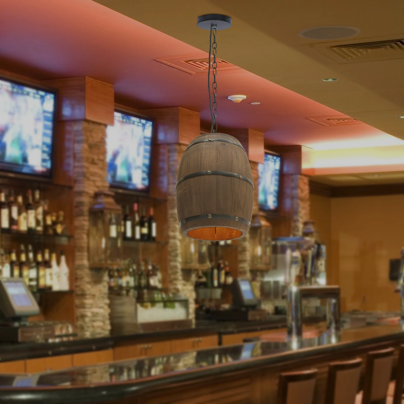 Retro Wood Wine Barrel Pendant Light,Industrial Ceiling Lamp ,Vintage Chandelier Light Fixtures for Bar Cafe Home Restaurant