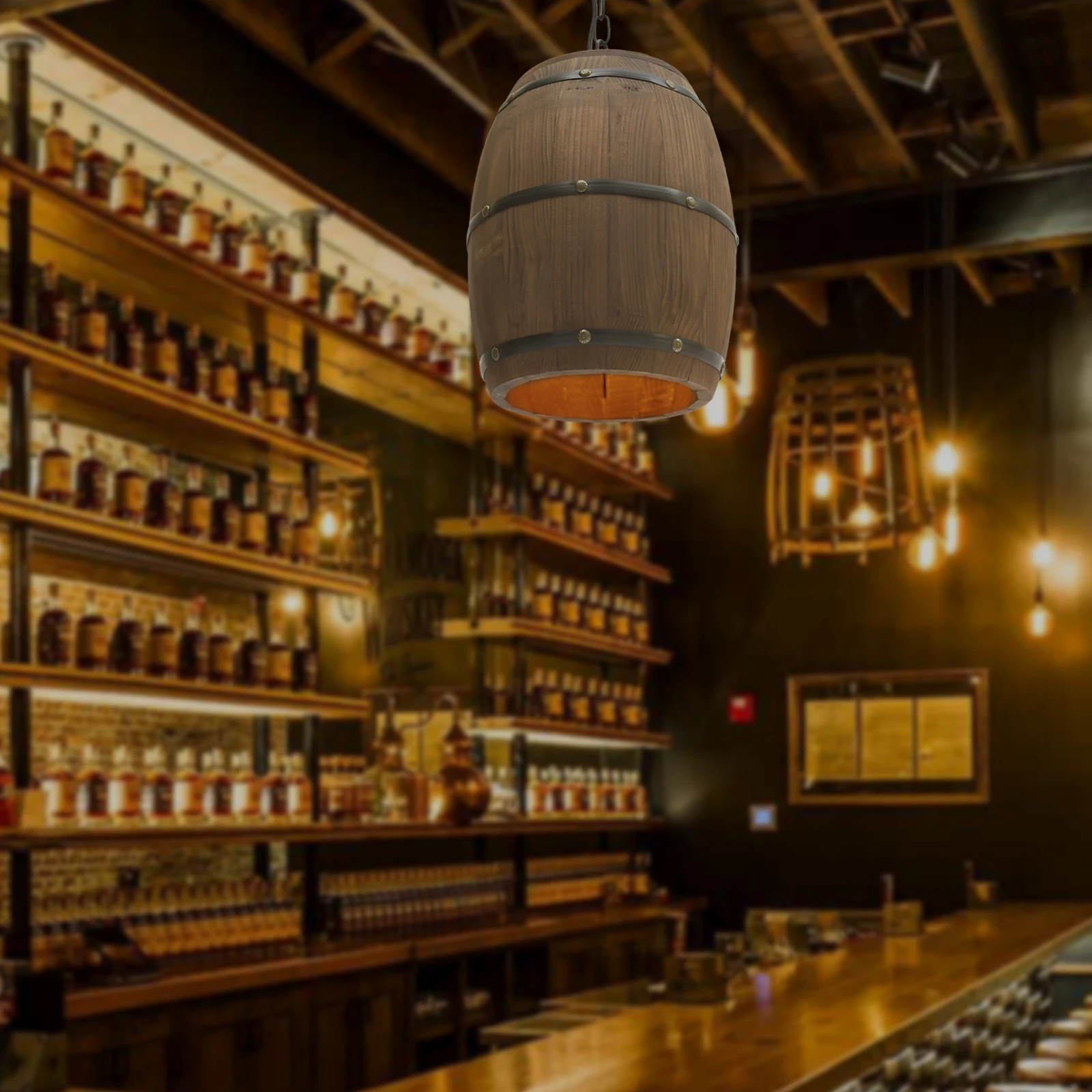 Retro Wood Wine Barrel Pendant Light,Industrial Ceiling Lamp ,Vintage Chandelier Light Fixtures for Bar Cafe Home Restaurant