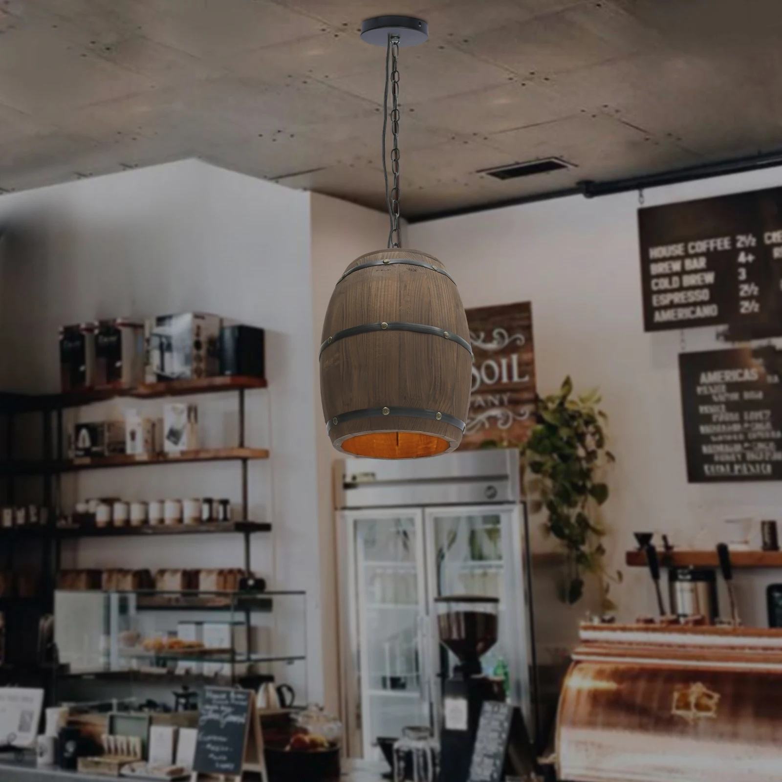 Retro Wood Wine Barrel Pendant Light,Industrial Ceiling Lamp ,Vintage Chandelier Light Fixtures for Bar Cafe Home Restaurant