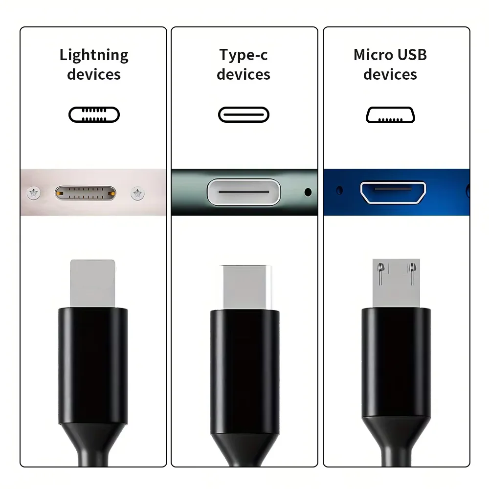 4pcs Charge Cable 3-in-1 Nylon Braided Multi Charge Cable for Multiple Devices USB Fast Charging with Type-C Micro USB IP Port