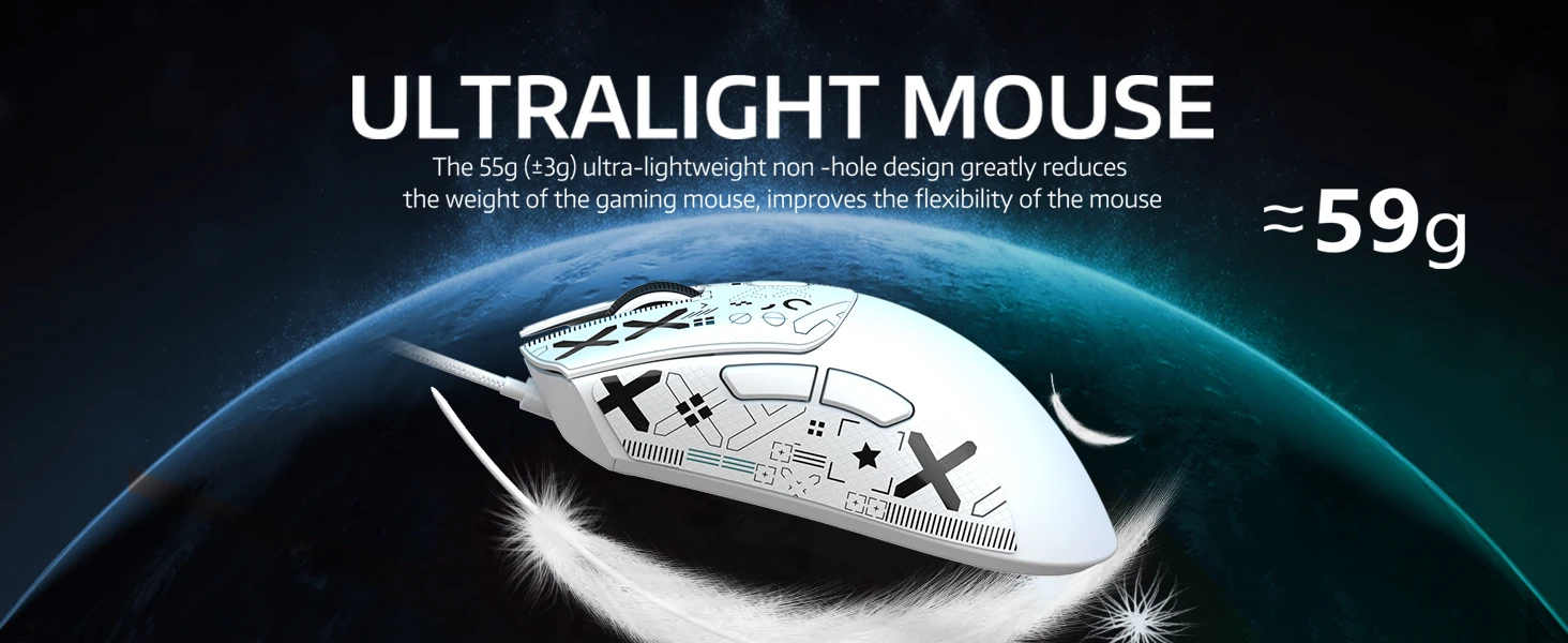 R1 Wireless Gaming Mouse,Tri-Mode Connection (2.4G/Wired/BT5.2),55g Lightweight Design,18K DPI Optical Sensor,HUYU 20 Million Ke