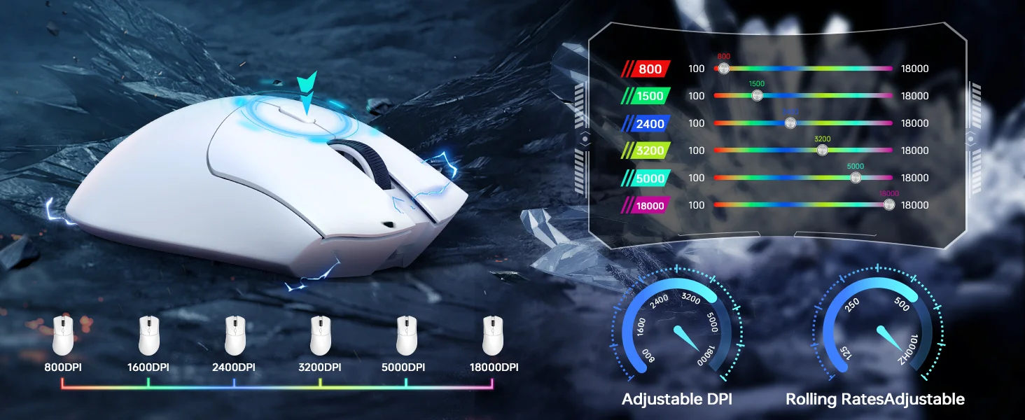 R1 Wireless Gaming Mouse,Tri-Mode Connection (2.4G/Wired/BT5.2),55g Lightweight Design,18K DPI Optical Sensor,HUYU 20 Million Ke