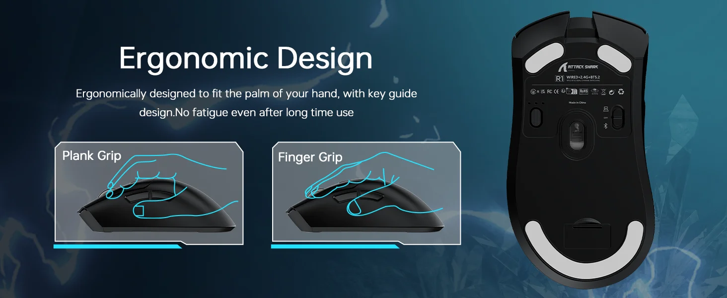 R1 Wireless Gaming Mouse,Tri-Mode Connection (2.4G/Wired/BT5.2),55g Lightweight Design,18K DPI Optical Sensor,HUYU 20 Million Ke
