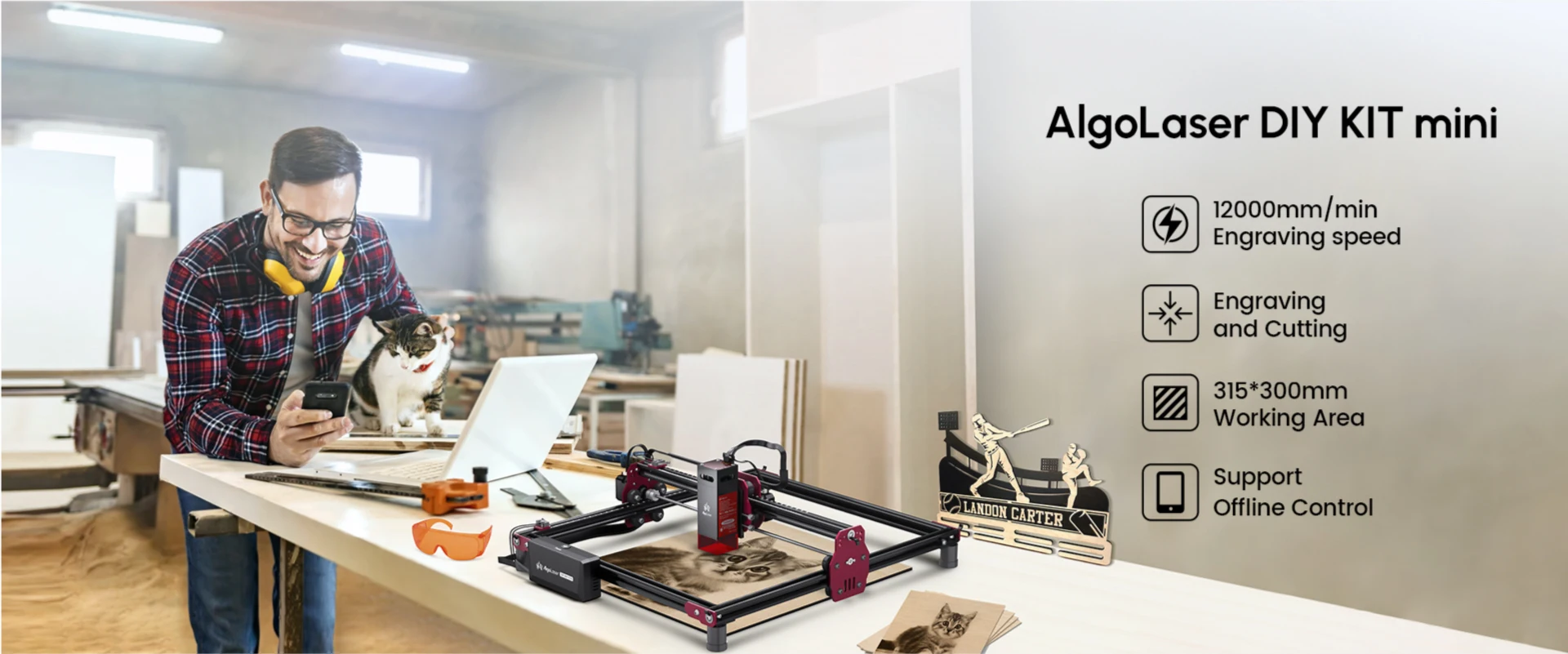 AlgoLaser DIY KIT MINI 5W Laser Cutter for Personalized Gifts High Accuracy Laser Engraving Machine Desktop DIY CNC Machine Tool