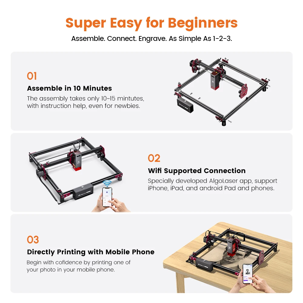 AlgoLaser DIY KIT MINI 5W Laser Cutter for Personalized Gifts High Accuracy Laser Engraving Machine Desktop DIY CNC Machine Tool