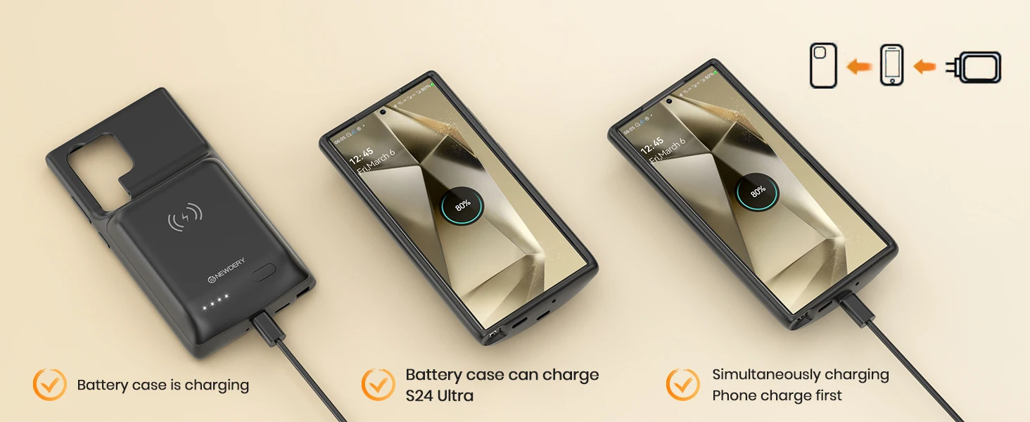 NEWDERY Battery Case for Samsung S24 Ultra Portable Rechargeable Charger Case Battery Pack Wireless Charging Case Power Bank