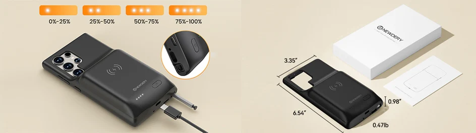 NEWDERY Battery Case for Samsung S24 Ultra Portable Rechargeable Charger Case Battery Pack Wireless Charging Case Power Bank