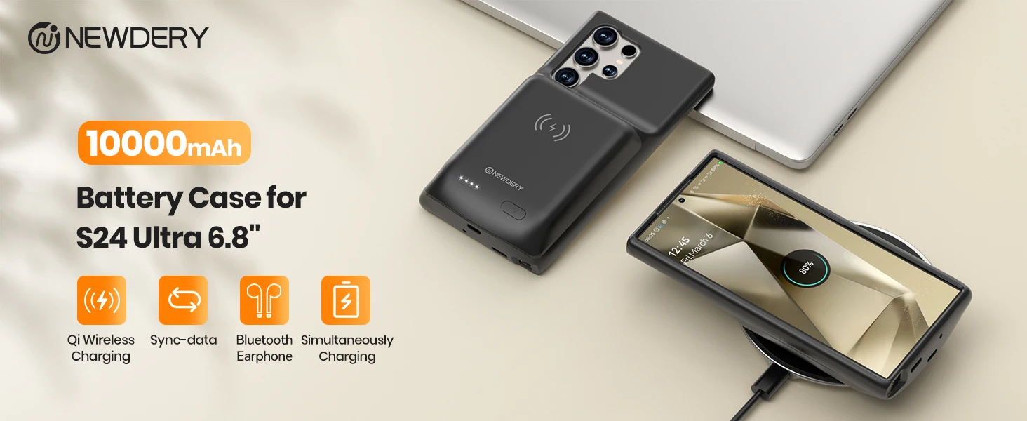 NEWDERY Battery Case for Samsung S24 Ultra Portable Rechargeable Charger Case Battery Pack Wireless Charging Case Power Bank