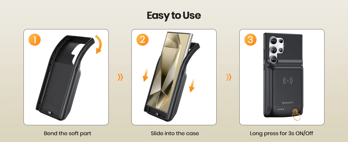NEWDERY Battery Case for Samsung S24 Ultra Portable Rechargeable Charger Case Battery Pack Wireless Charging Case Power Bank