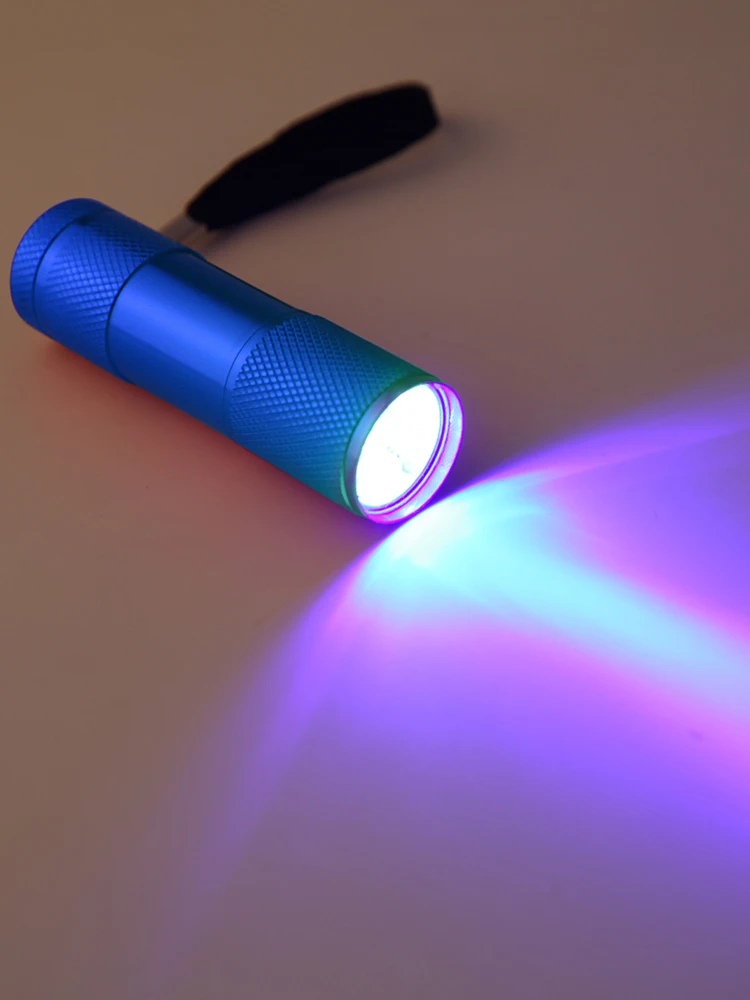 9LED Texture Camping Light Aluminum Alloy Mini 2W Ultraviolet Flashlights AAA Battery Powered 395nm Backlight Anti-Skid Home Use