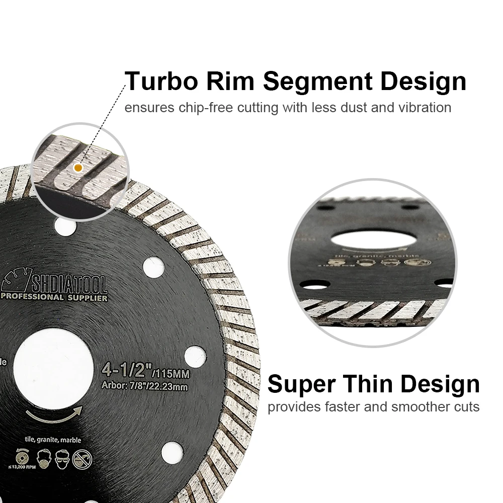 SHDIATOOL 5Pcs 115mm Super Thin Diamond Saw Blade Cutting Disc Sets For Ceramic Tile Porcelain Marble 4inch Circular Saw Plate