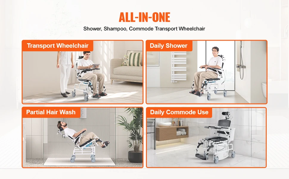 SucceBuy Shower Wheelchair  17.5in Width Aluminum Alloy Bathroom Wheelchair for Inside Shower for Disabled Adult  300 lbs