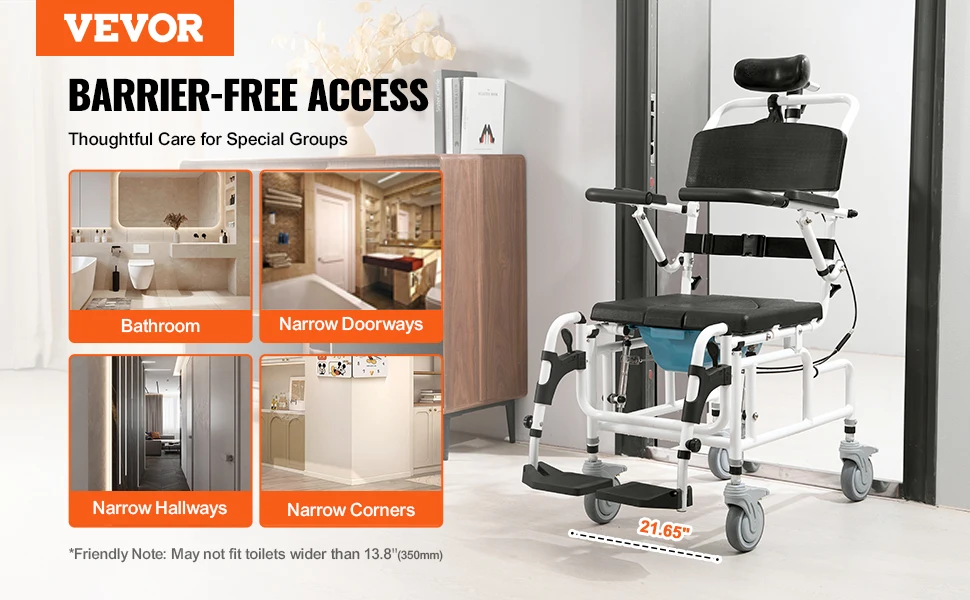 SucceBuy Shower Wheelchair  17.5in Width Aluminum Alloy Bathroom Wheelchair for Inside Shower for Disabled Adult  300 lbs