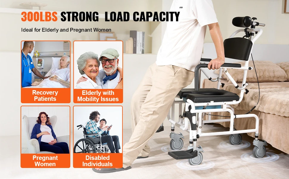 SucceBuy Shower Wheelchair  17.5in Width Aluminum Alloy Bathroom Wheelchair for Inside Shower for Disabled Adult  300 lbs