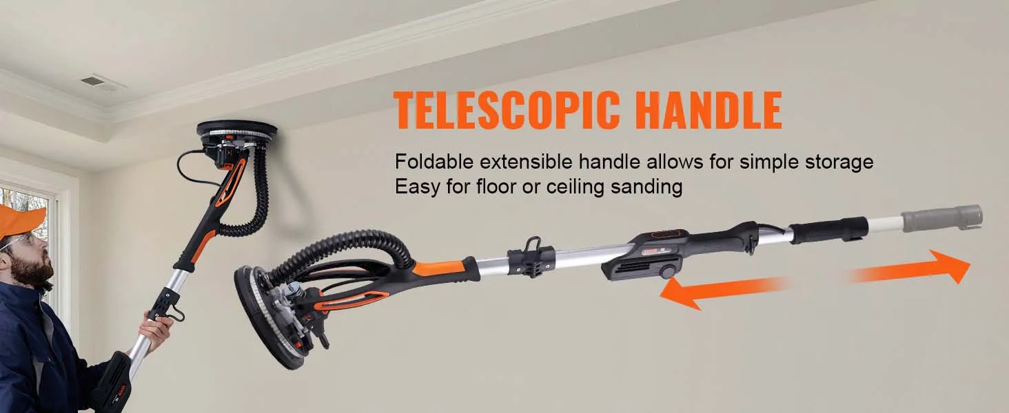 SucceBuy 800W Electric Drywall Sander Brushless Motor 1000-2300RPM Variable Speed Household Polishing Machine Wall Sand Grinder