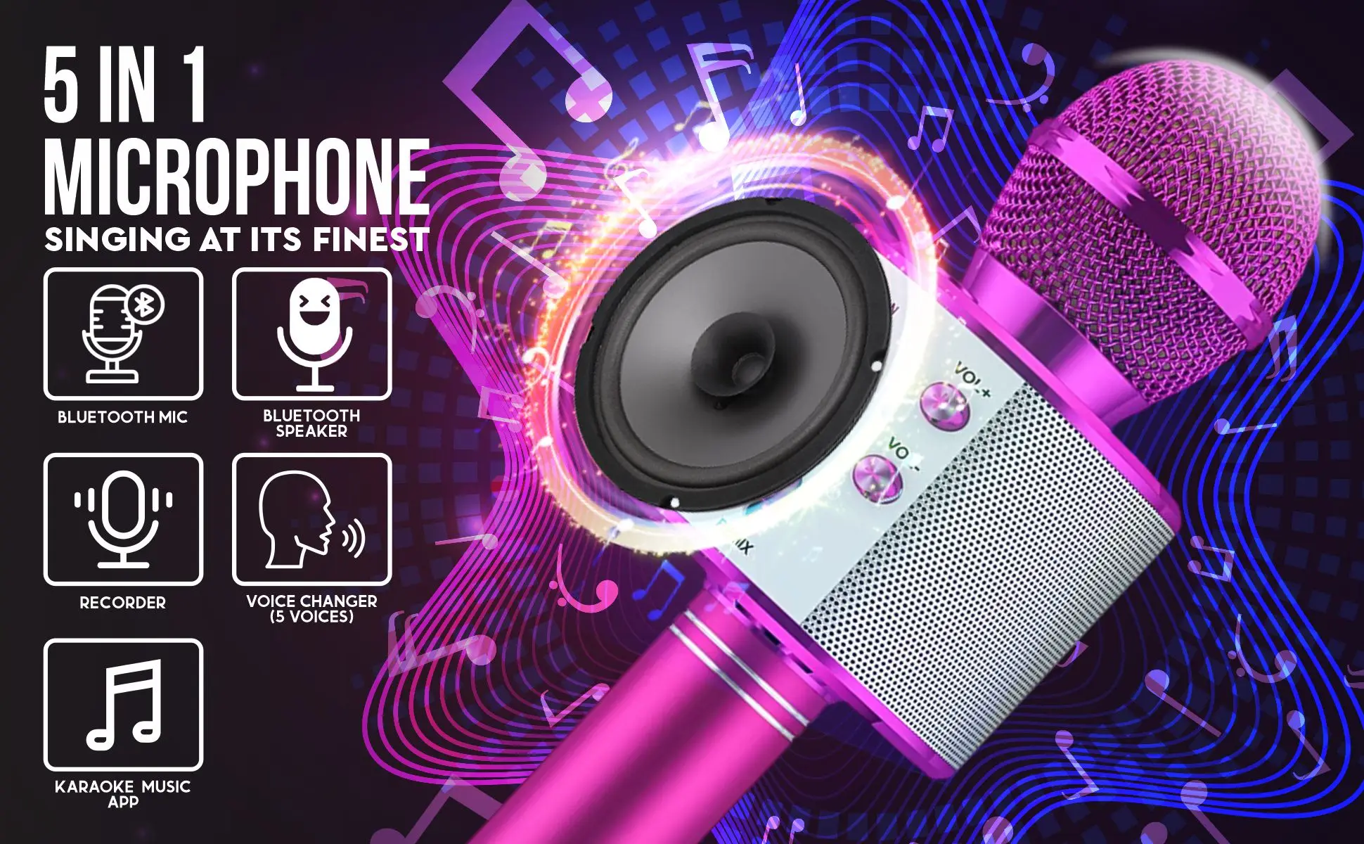 Wireless Bluetooth Karaoke Microphone , Karaoke Mic Speaker With Adjustable Remix FM Radio for Kids Girls Boys Teens Birthday