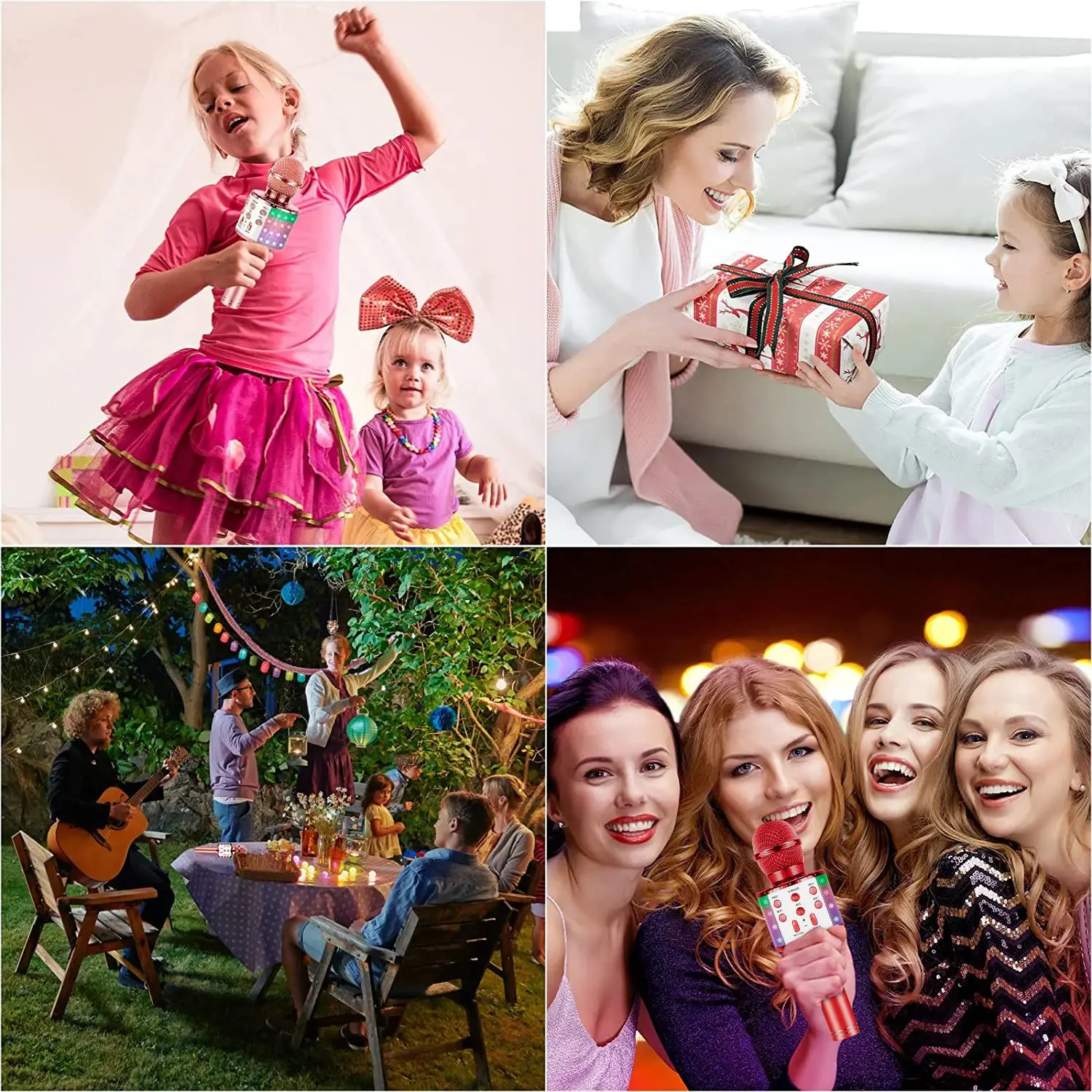 Wireless Bluetooth Karaoke Microphone , Karaoke Mic Speaker With Adjustable Remix FM Radio for Kids Girls Boys Teens Birthday
