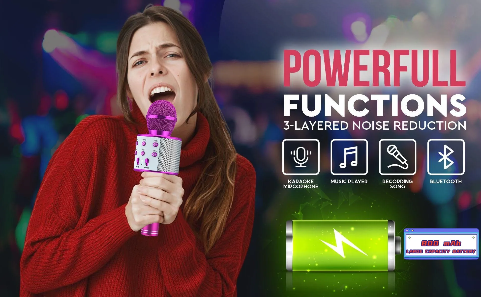 Wireless Bluetooth Karaoke Microphone , Karaoke Mic Speaker With Adjustable Remix FM Radio for Kids Girls Boys Teens Birthday
