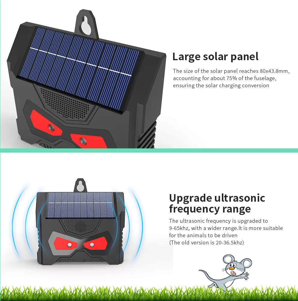 Electronic Ultrasonic Bird Repeller IP66 Waterproof Solar Charging LED Flash Lamp Pest Control for Courtyard Control