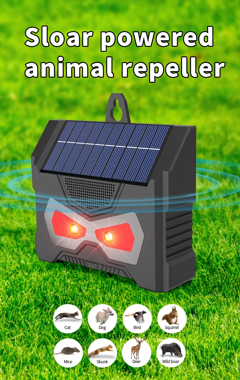 Electronic Ultrasonic Bird Repeller IP66 Waterproof Solar Charging LED Flash Lamp Pest Control for Courtyard Control