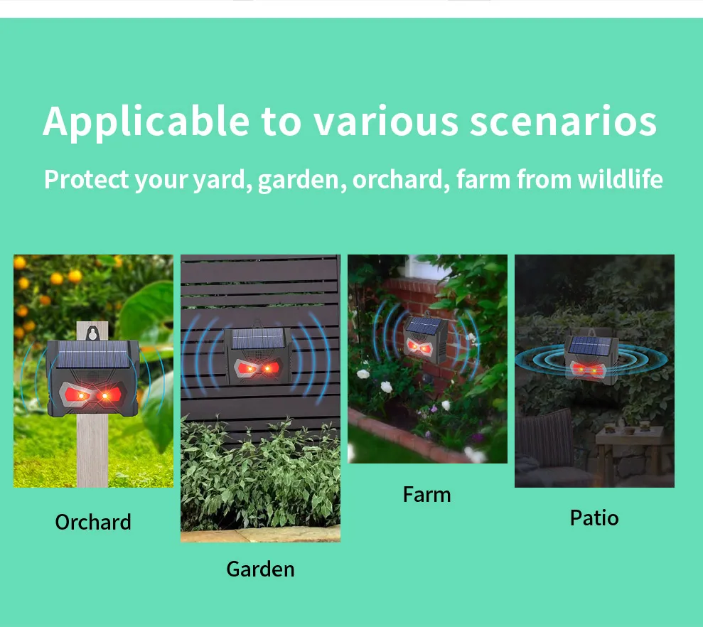 Electronic Ultrasonic Bird Repeller IP66 Waterproof Solar Charging LED Flash Lamp Pest Control for Courtyard Control