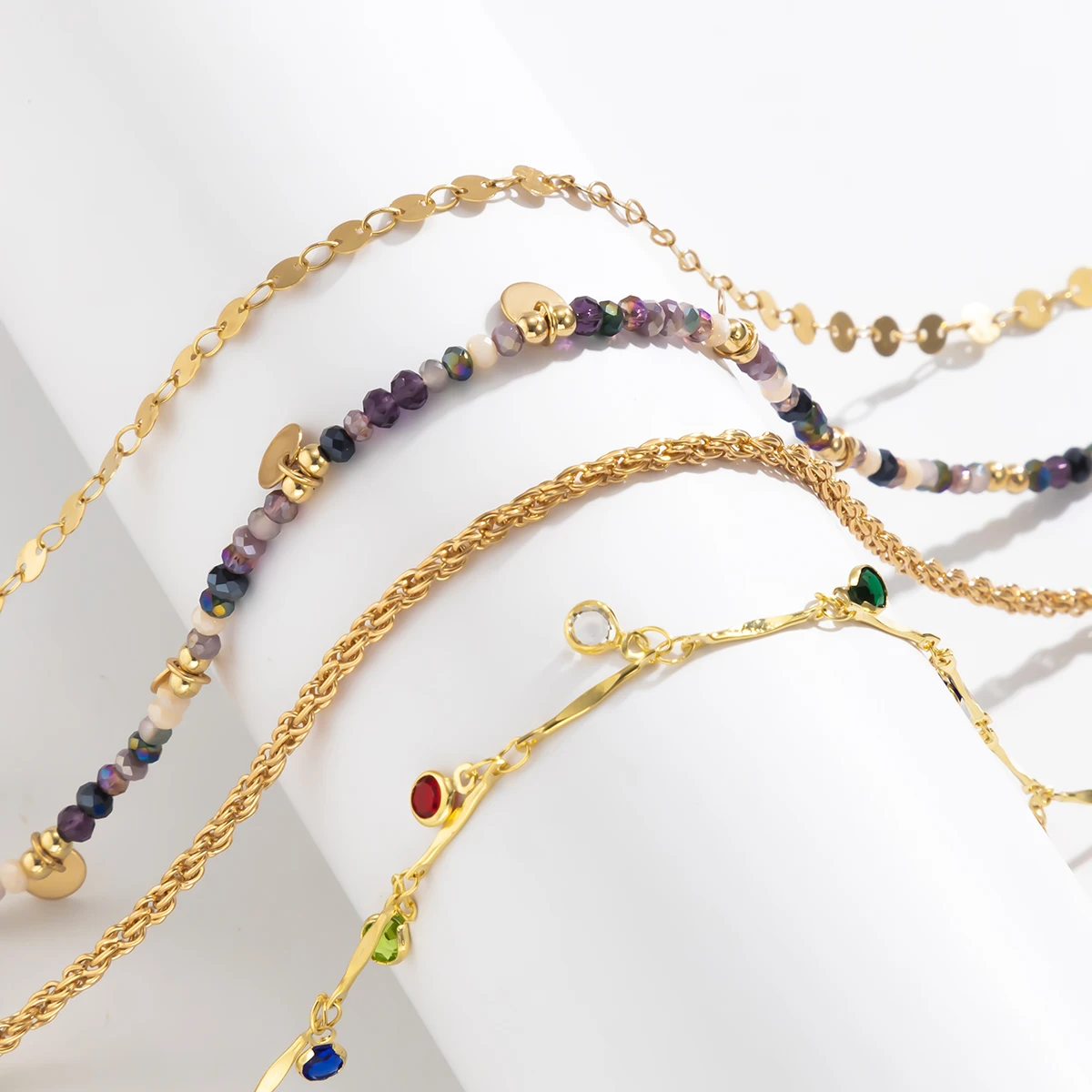 4Pcs/Set Boho Colorful Crystal Sequin Tassel Pendant Choker Necklace for Women Trendy Summer Vintage OT Buckle Chain Y2K Jewelry