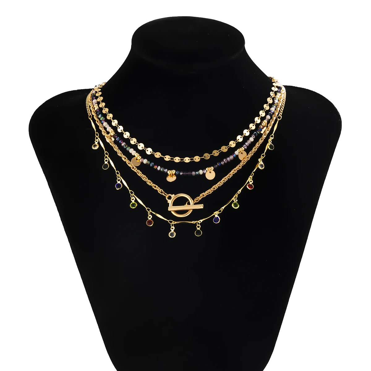 4Pcs/Set Boho Colorful Crystal Sequin Tassel Pendant Choker Necklace for Women Trendy Summer Vintage OT Buckle Chain Y2K Jewelry