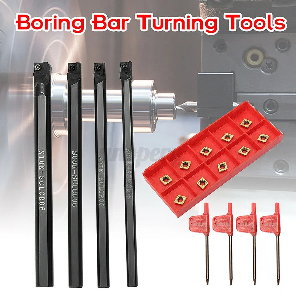 6/7/8/10mm SCLCR06 Shank Lathe Turning Tool Holder Boring Bar Tools Lathe Cutter Metal Turning Rod Holders 10pcs Inserts