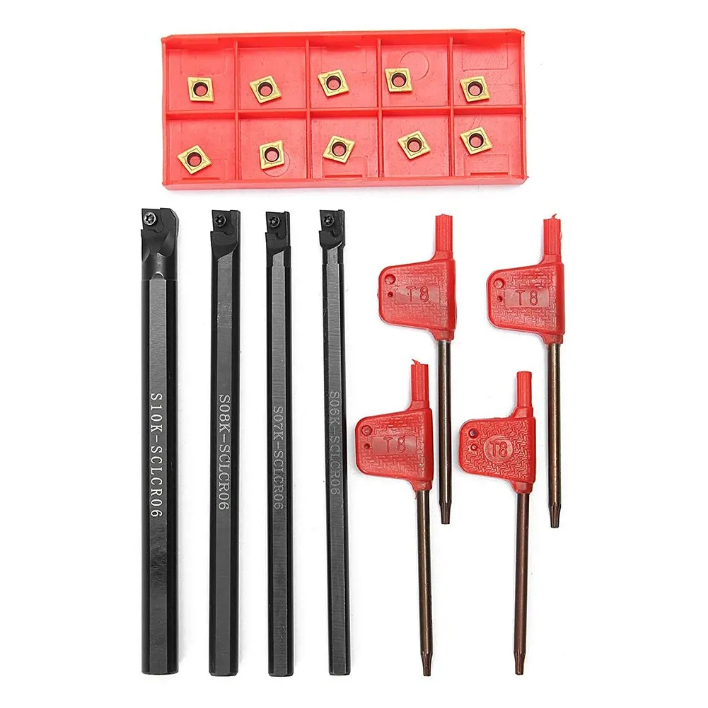 6/7/8/10mm SCLCR06 Shank Lathe Turning Tool Holder Boring Bar Tools Lathe Cutter Metal Turning Rod Holders 10pcs Inserts
