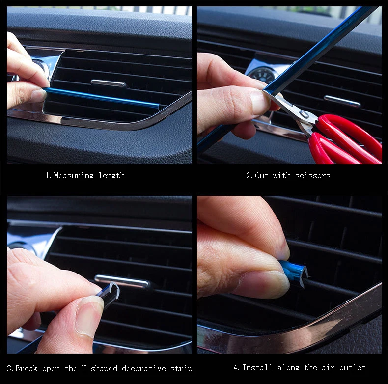 10 PCS Car Air Conditioner Outlet Decorative Soft Strip Accessories Auto Interior Grille Decorative Strip Universal U-shaped
