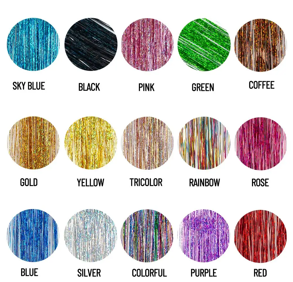 Shiny Sparkle Hair Extension Clip In Hair Tinsel Glitter Fairy Hair Tinsel Kit Heat Resistant 5Pcs Hair Streak Synthetic Hair