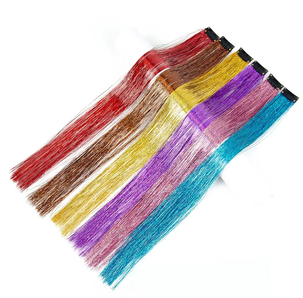 Shiny Sparkle Hair Extension Clip In Hair Tinsel Glitter Fairy Hair Tinsel Kit Heat Resistant 5Pcs Hair Streak Synthetic Hair