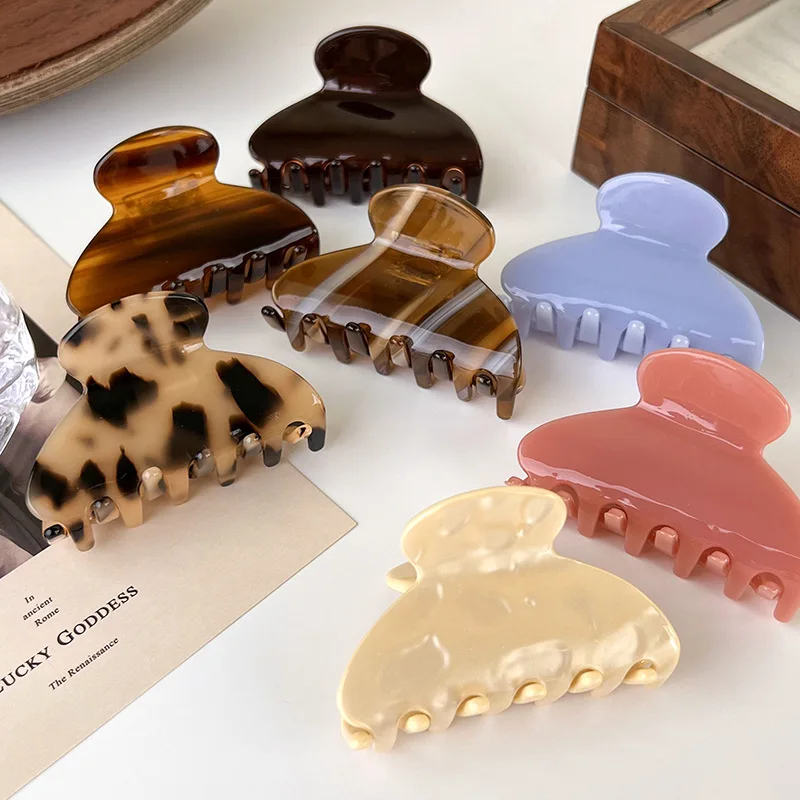 Fashion Acetate Leopard Print Hair Claws Geometric Crab Shape Clamp Styling Hair Clips for Women Girls Solid Hairpins Headdress
