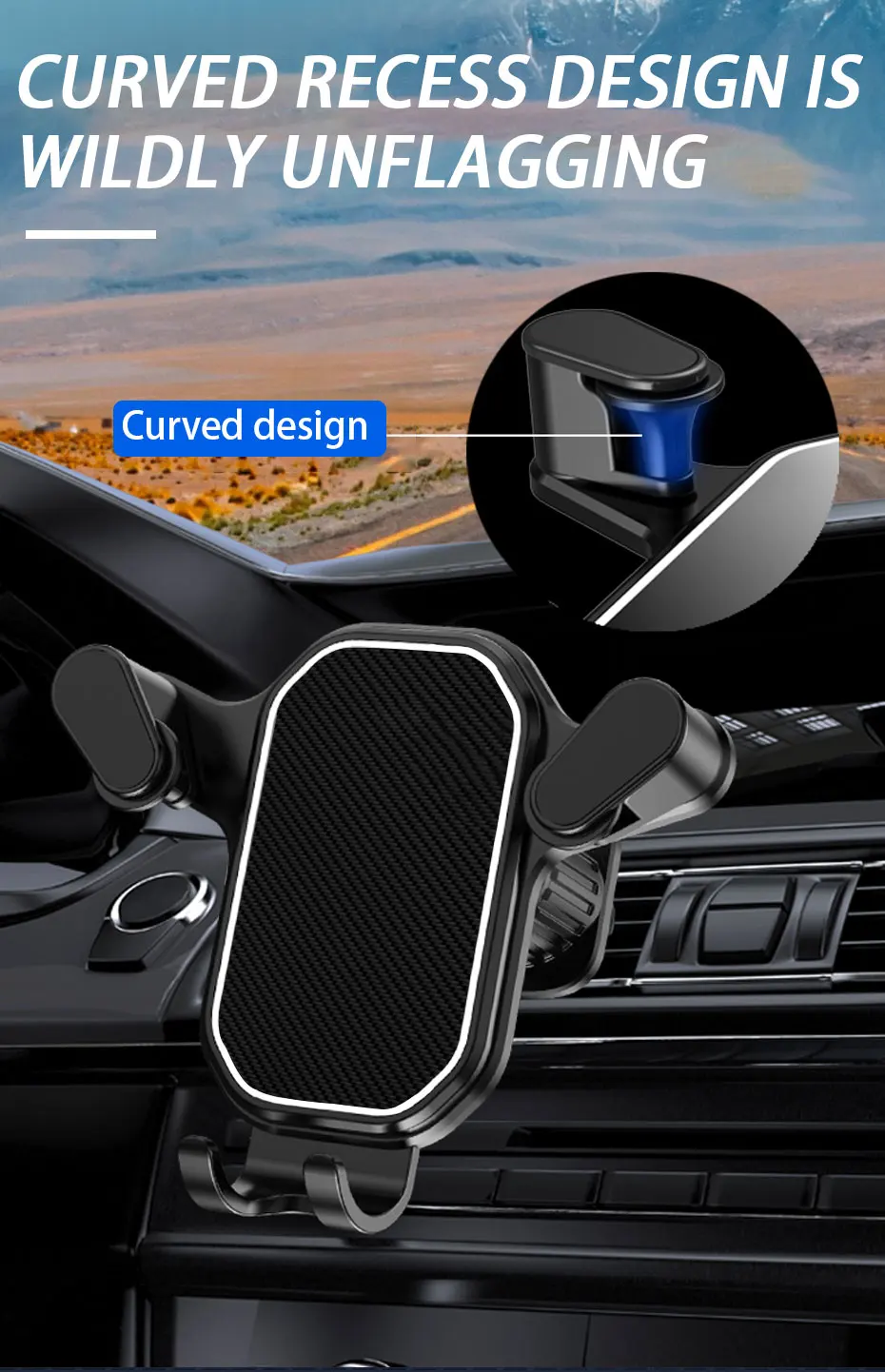 Air Vent Car Phone Holder Gravity Lock Phone Mount 360-Degree Flexible Adjustment Universal Auto Phone Stand for 4-7 Inches