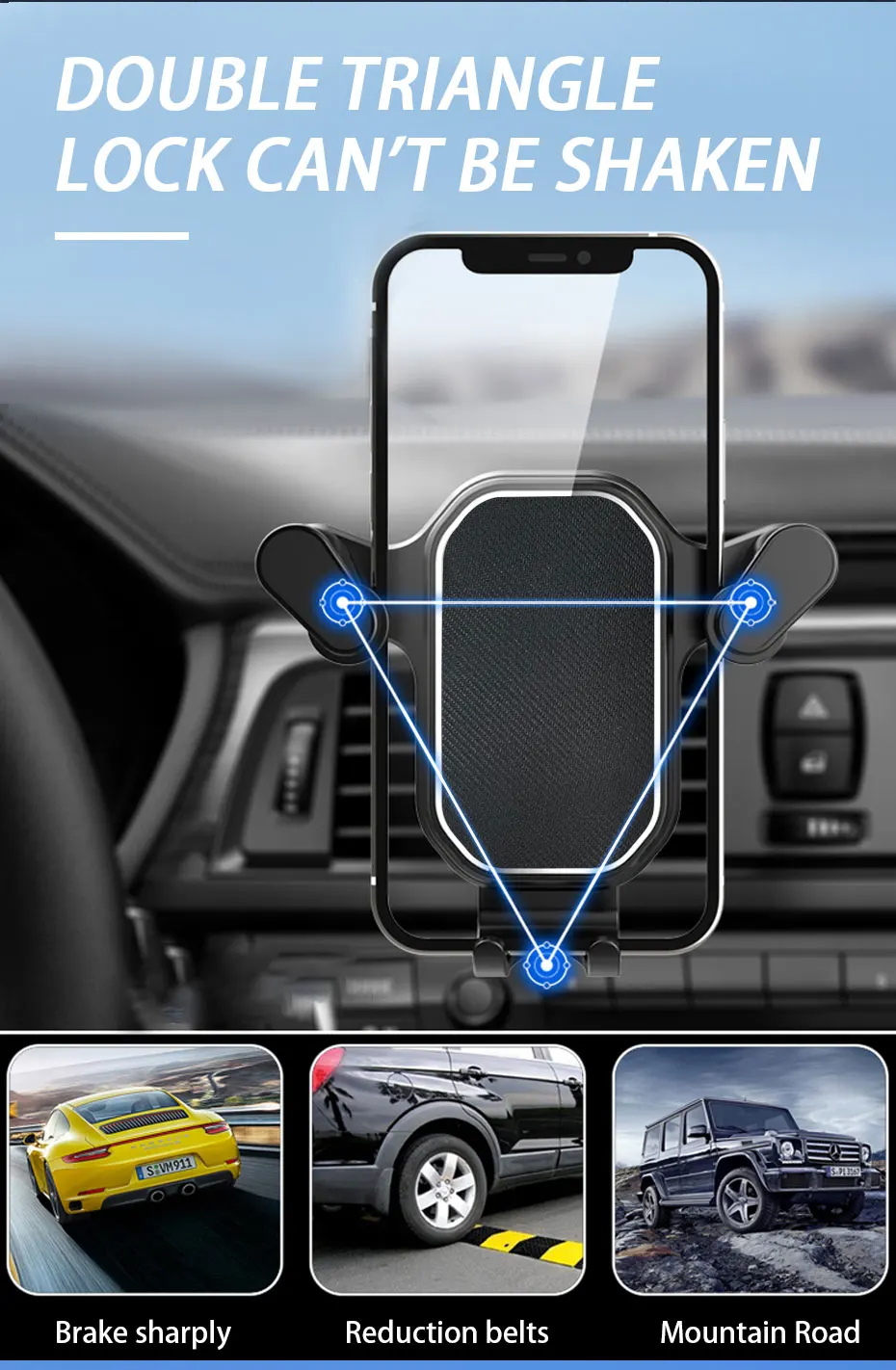 Air Vent Car Phone Holder Gravity Lock Phone Mount 360-Degree Flexible Adjustment Universal Auto Phone Stand for 4-7 Inches