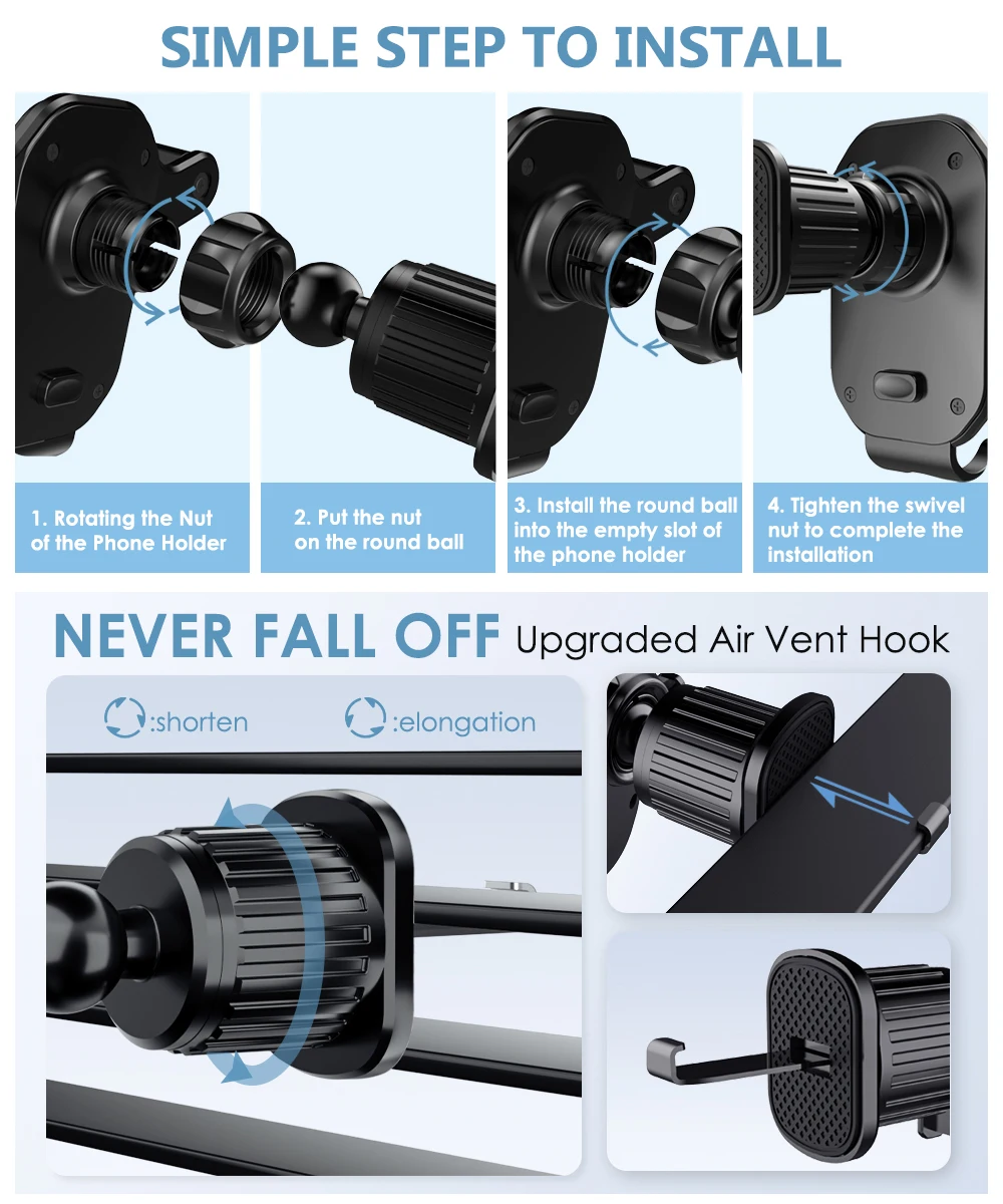 Air Vent Car Phone Holder Gravity Lock Phone Mount 360-Degree Flexible Adjustment Universal Auto Phone Stand for 4-7 Inches