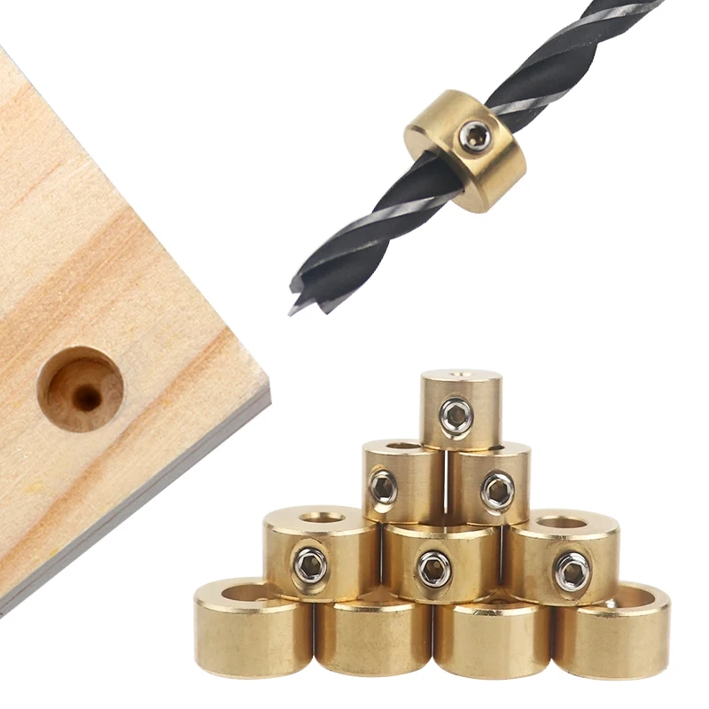 3-12mm Drill Bit Tools Brass Depth Stop Collars Ring Positioner Ring With Hex Wrench For Woodworking Drill Bit Locator Tools
