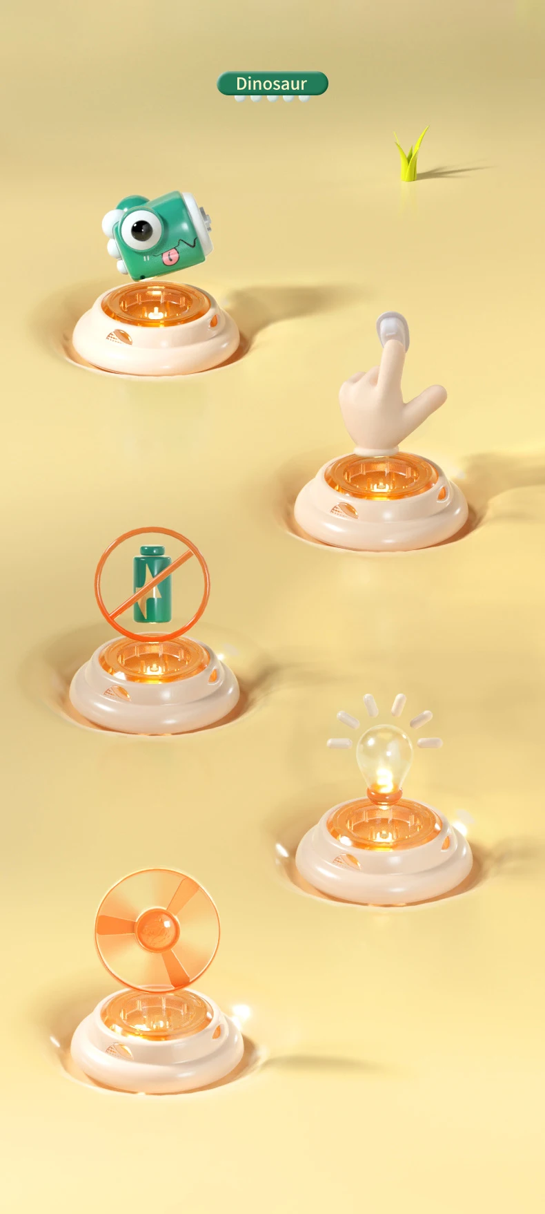 Children Saucer Launcher Pistol Outdoor Spinning Top Dinosaur Gun Toys Flying Disc Bamboo Dragonfly Ejection Luminous Gyroscope