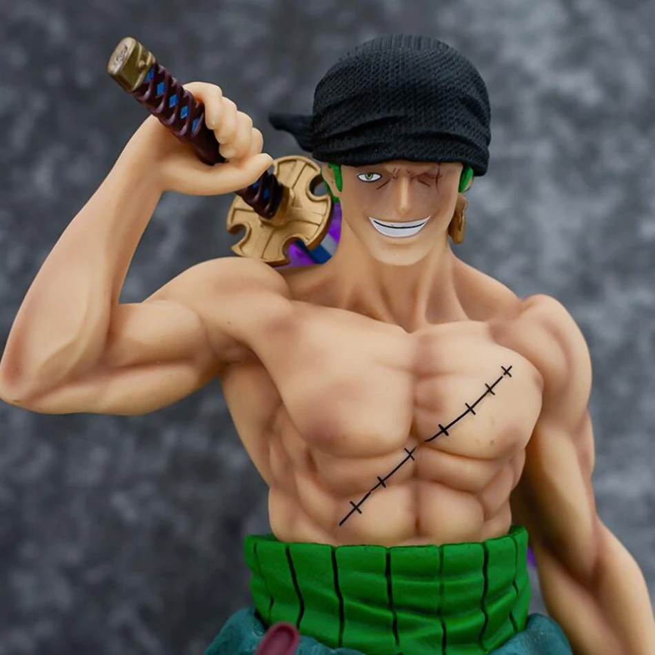 21cm One Piece Figure Small Blood Bath Sauron One Piece Gk Three-Knife Flow Stunt Version Scene Statue Boxed Anime