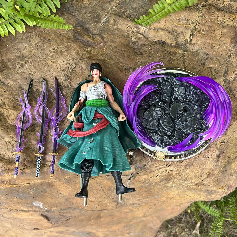 21cm One Piece Figure Small Blood Bath Sauron One Piece Gk Three-Knife Flow Stunt Version Scene Statue Boxed Anime