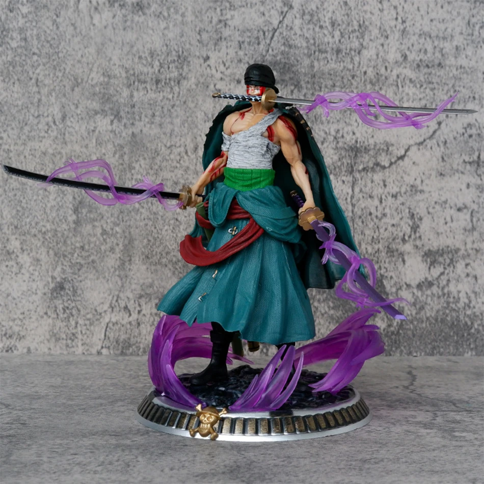 21cm One Piece Figure Small Blood Bath Sauron One Piece Gk Three-Knife Flow Stunt Version Scene Statue Boxed Anime
