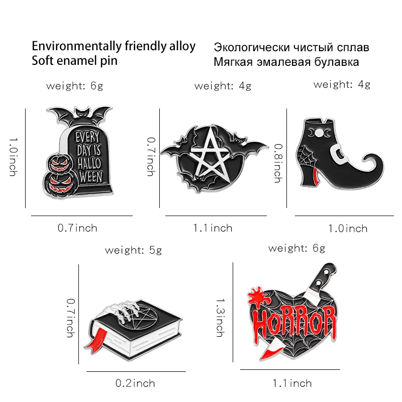 3-6 Pcs/Set Goth Halloween Enamel Pin Ghost Black Cat Moth Witch Punk Brooches Horror Snake Badges Lapel Skeleton Jewelry Gifts